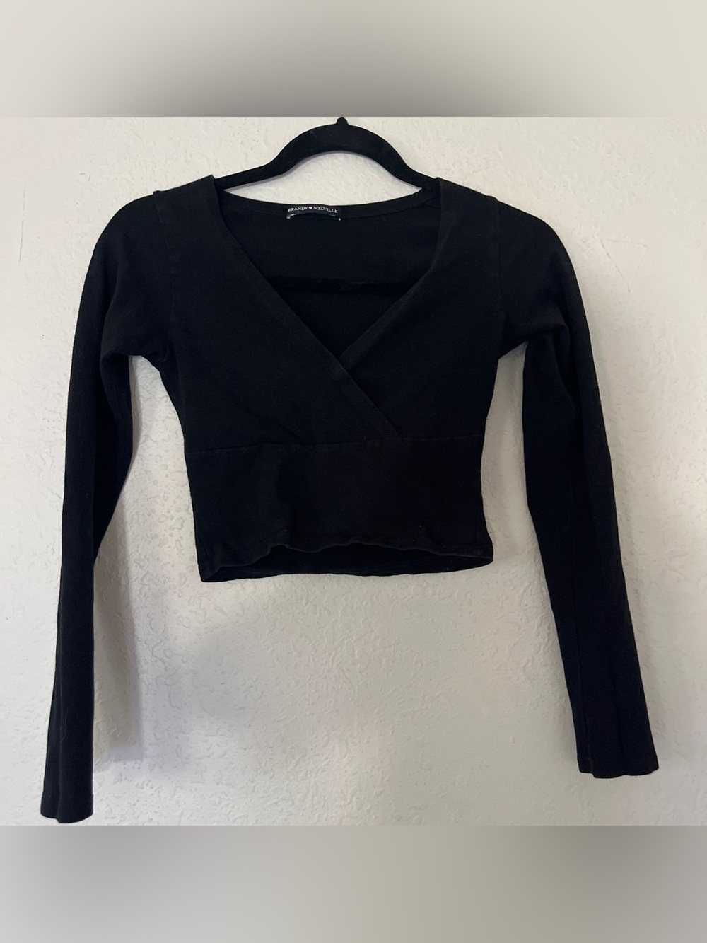 Brandy Melville Black Wrap Crop Top - Long Sleeve